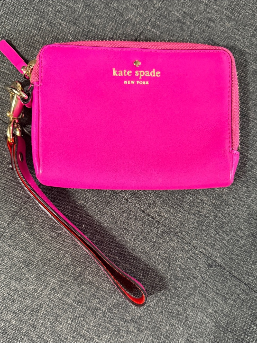 Kate Spade Hot Pink and Orange Wristlet with Gold Accents